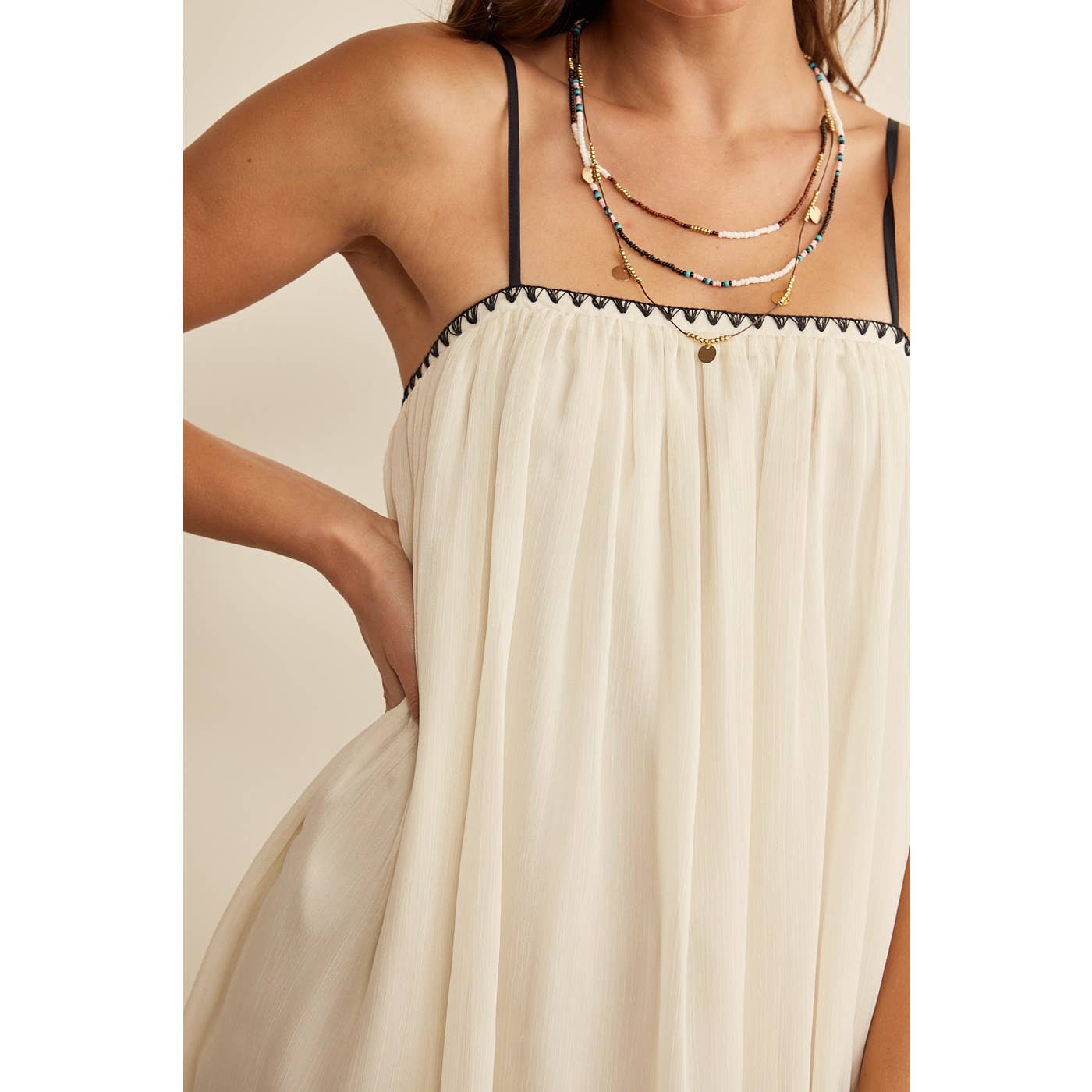 SHEER MINI DRESS FULLY LINED WITH STITCH DETAIL