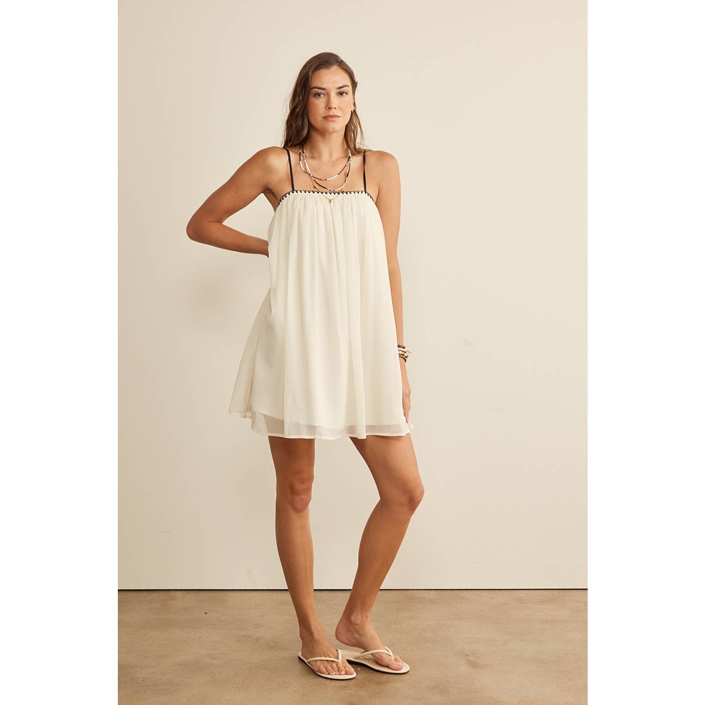 SHEER MINI DRESS FULLY LINED WITH STITCH DETAIL