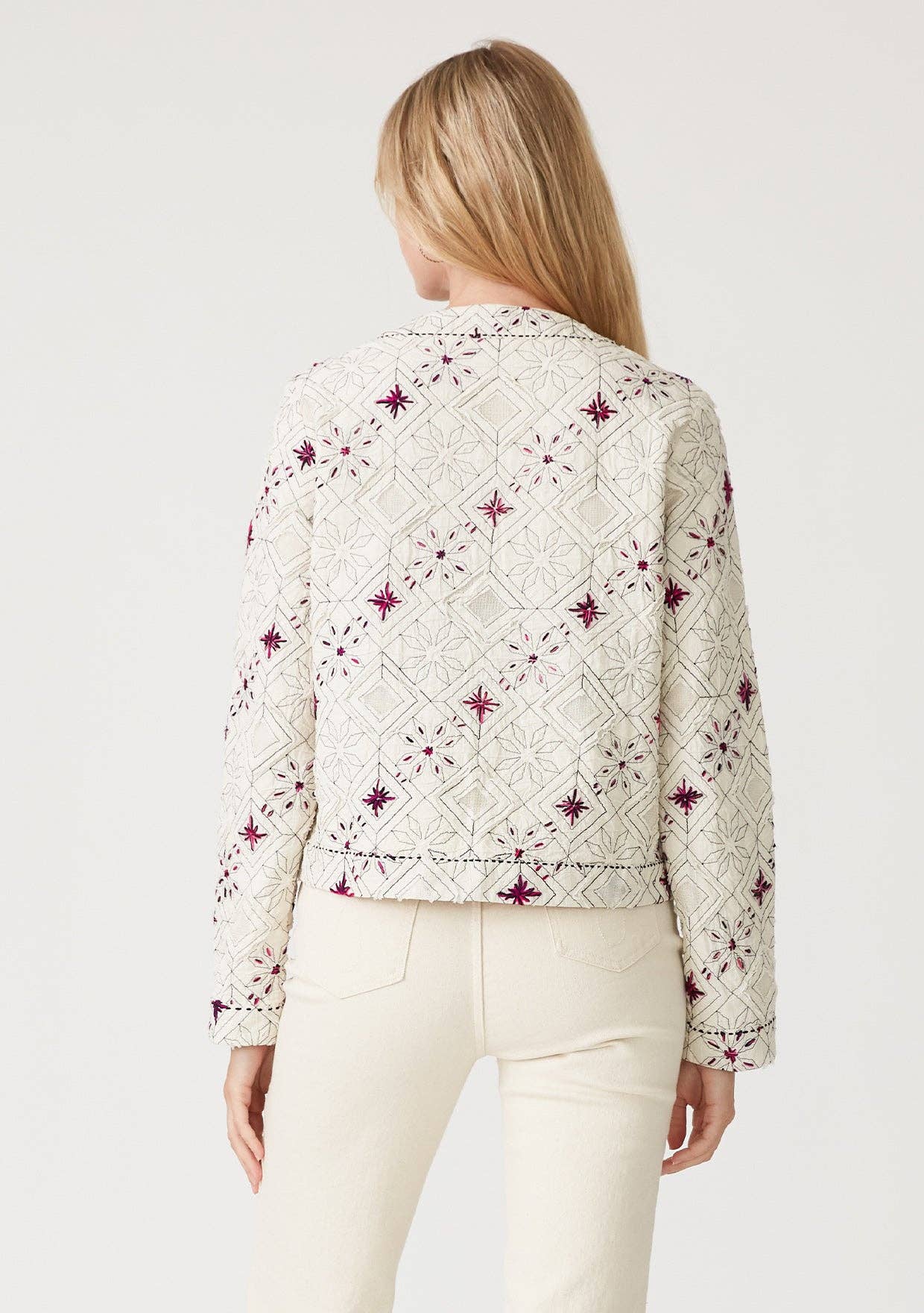 Cotton Embroidered Open Front Woven Jacket