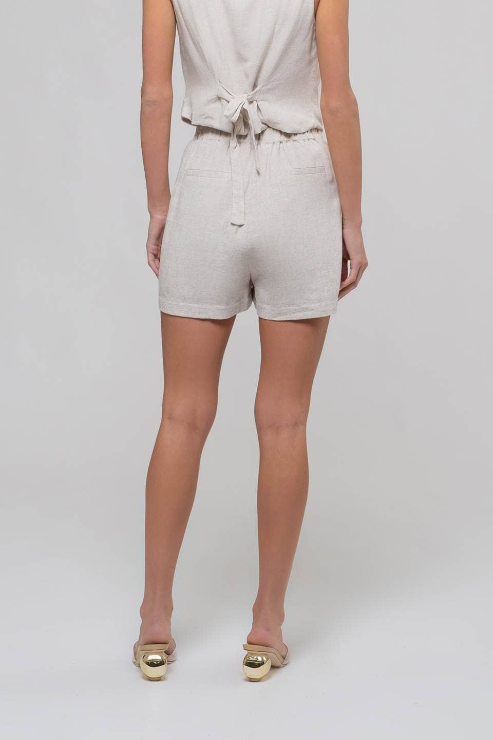 LINEN HIGH ELASTIC WAIST CHINO SHORTS
