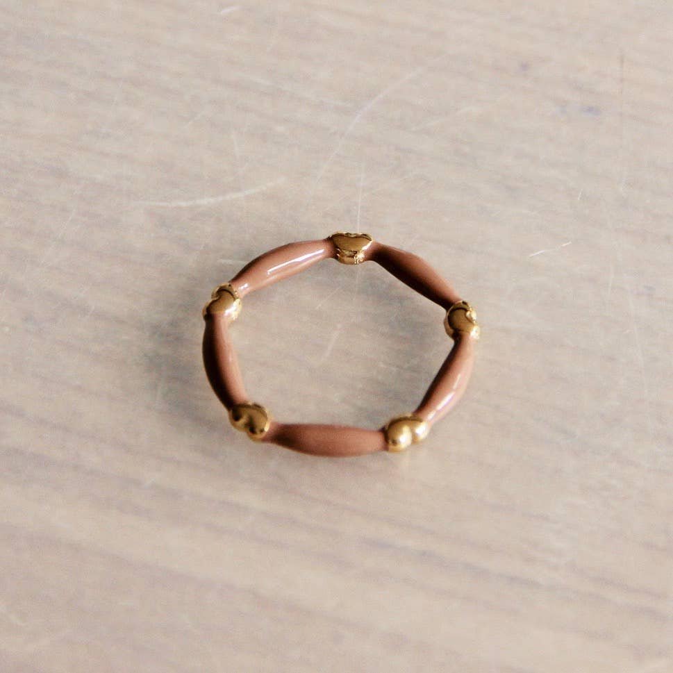 Stainless steel ring with mini hearts and enamel