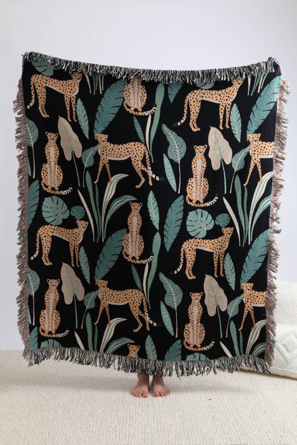 Leopard Jungle Black Throw Blanket