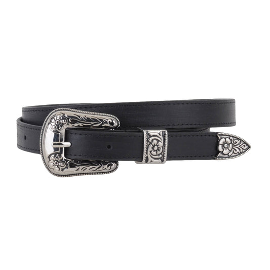 Skinny Western Three-Piece Hardware Leather Belt