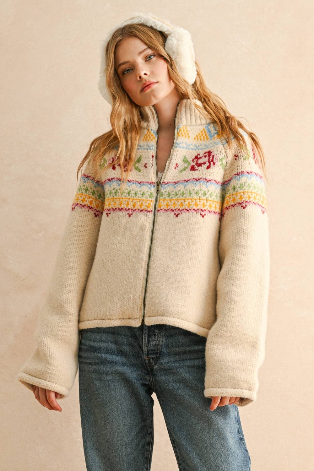 J5424   CROSS STITCH EFFEC KNIT PUFF JACKET