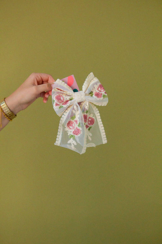 Sheer Floral Bow Barrette