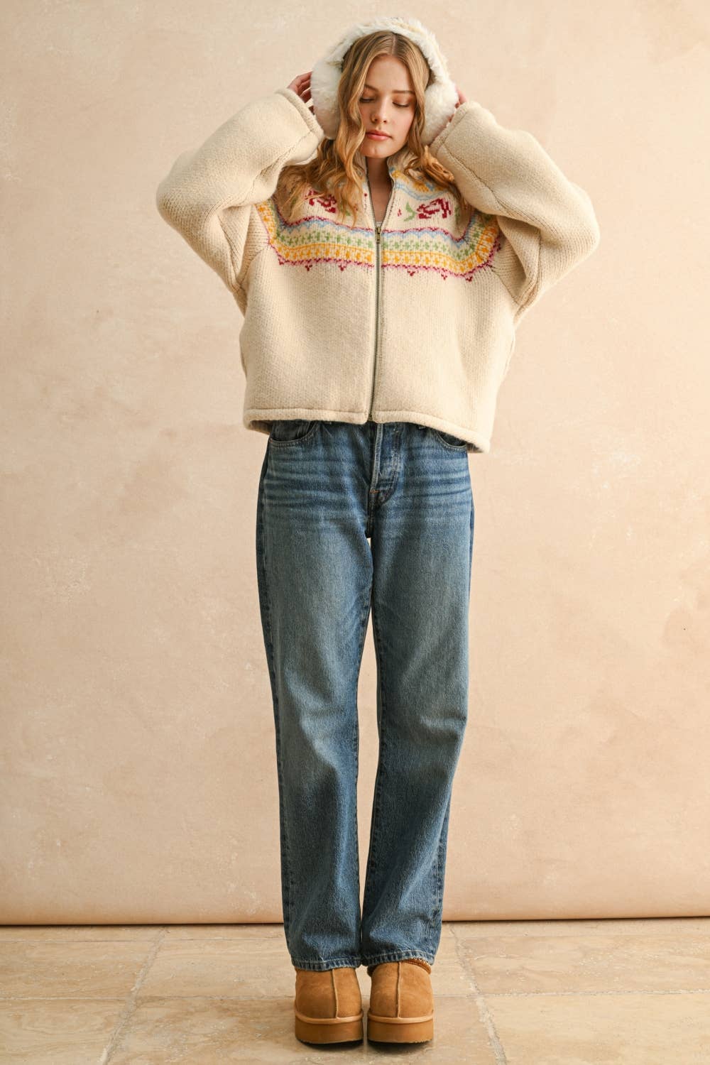 J5424   CROSS STITCH EFFEC KNIT PUFF JACKET