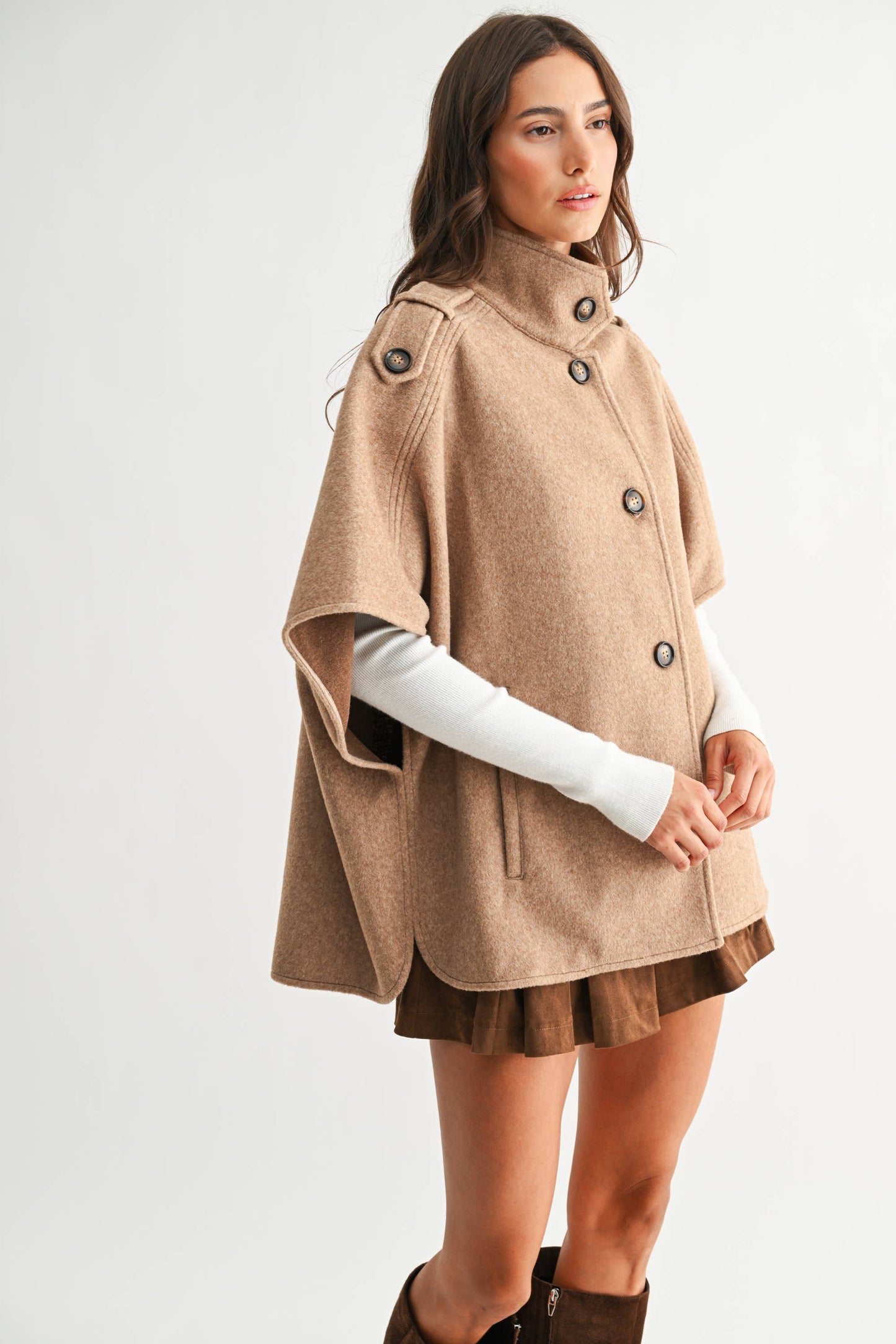 WOOL-BLEND BUTTONED CAPE JACKET
