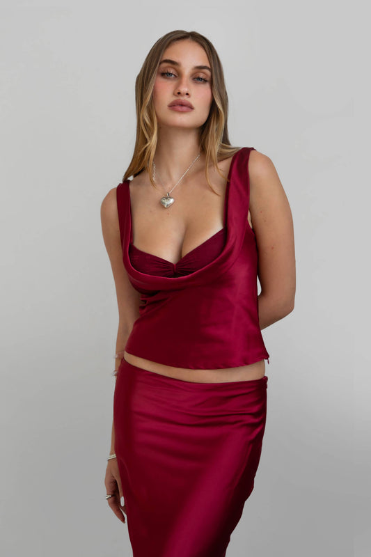 CHERRIS Satin Cowl Top