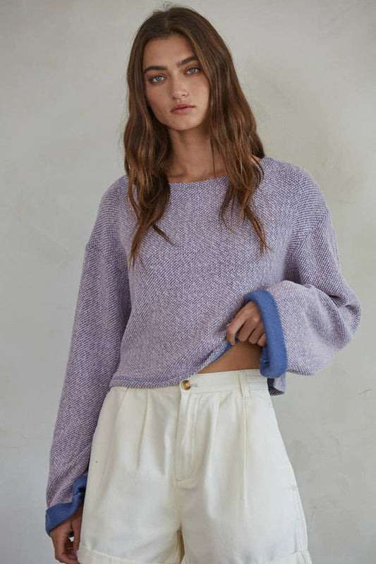 Knit Round Neck Long Sleeve Pullover Top