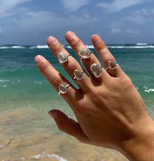 White Sea Glass Ring (Handmade)