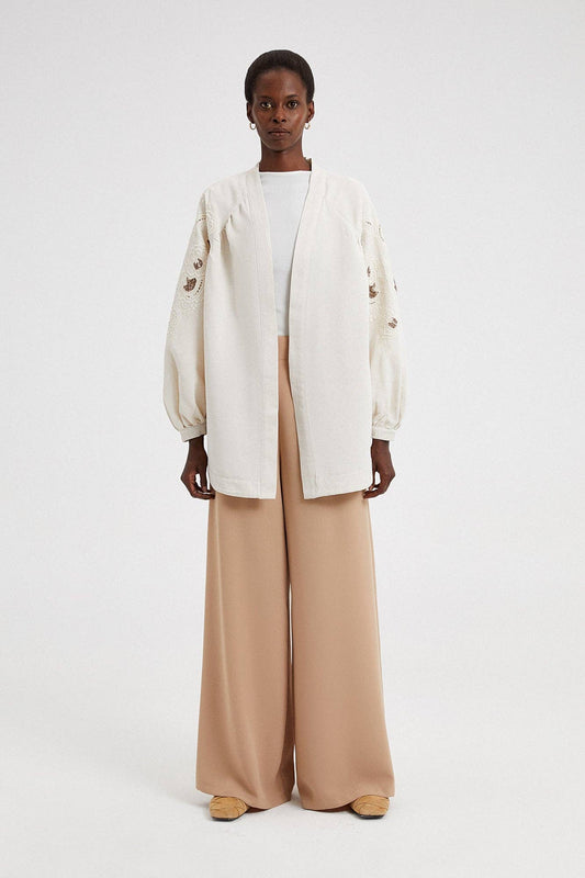 EMBROIDERED LINEN BLEND KIMONO