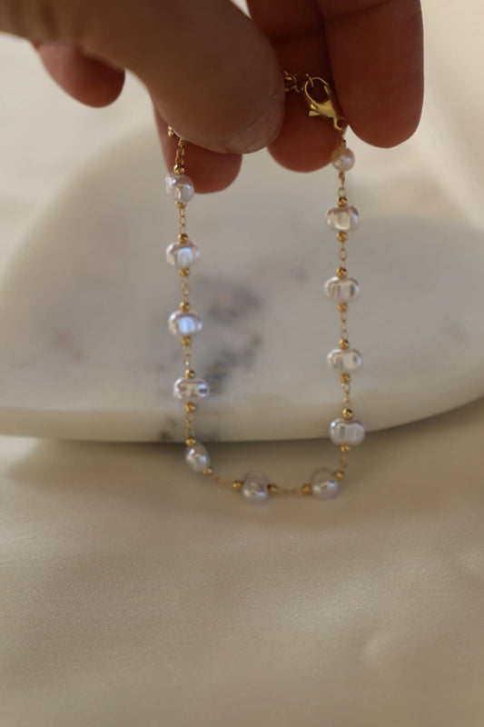 PEARL STATION CHAIN BRACELET- 24kt gold plate