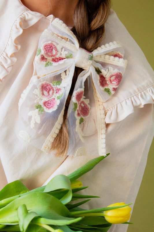 Sheer Floral Bow Barrette