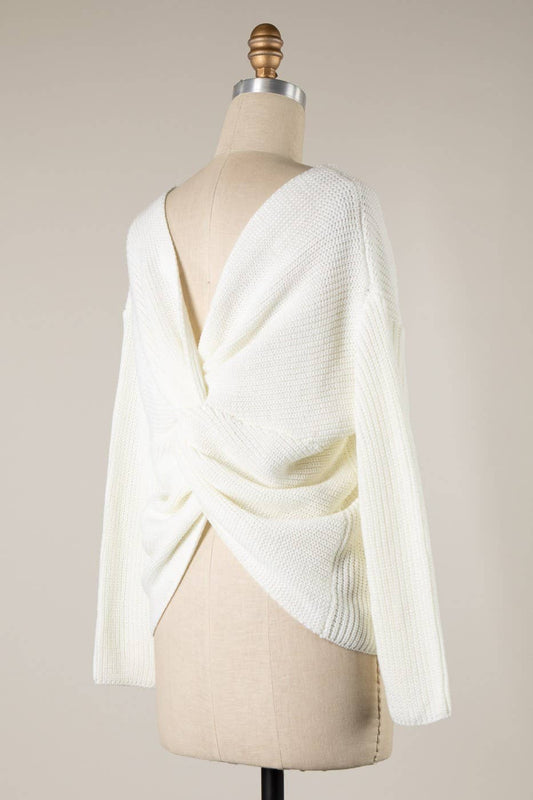 Back Twist Detail V Neck Cable Knit Sweater