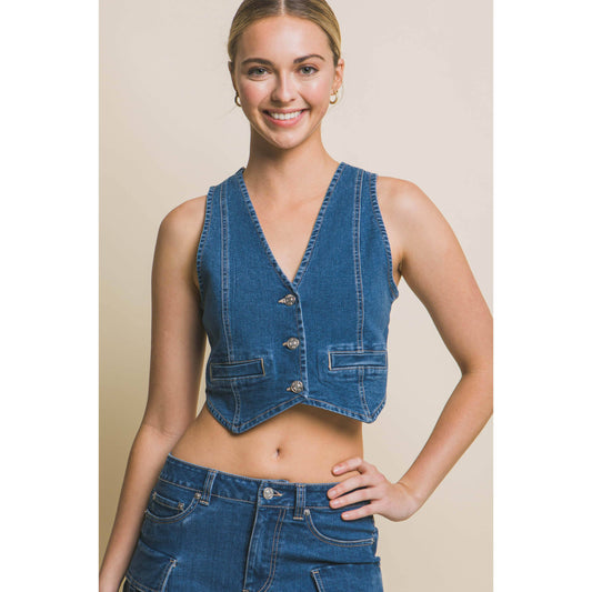 Denim Buttoned Vest Top