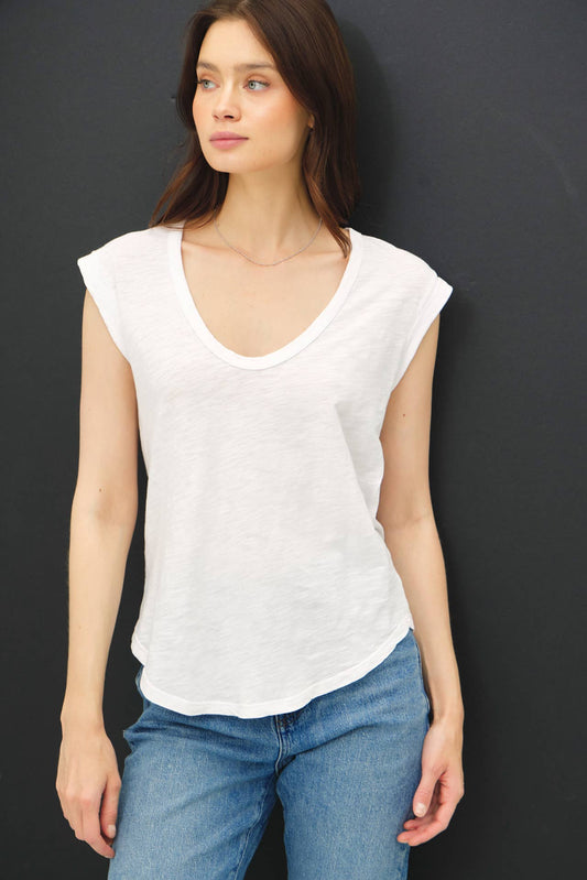 BASIC CAP SLEEVE GARMENT DYED TOP