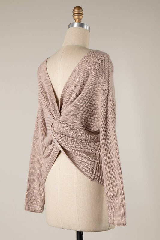 Back Twist Detail V Neck Cable Knit Sweater