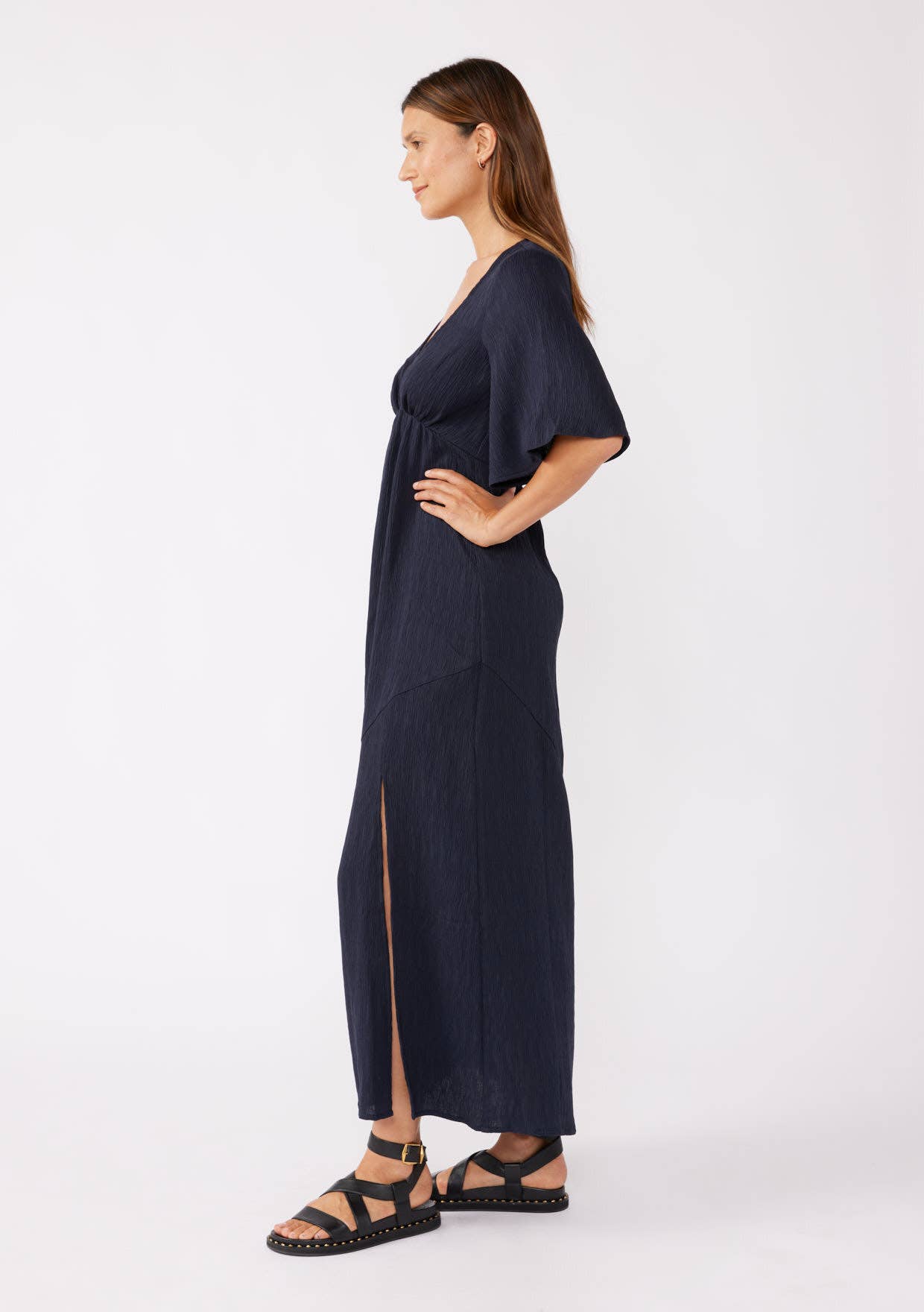 navy blue empire waist maxi dress Navy Blue Empire Waist Deep V Sleeveless Maxi Dress