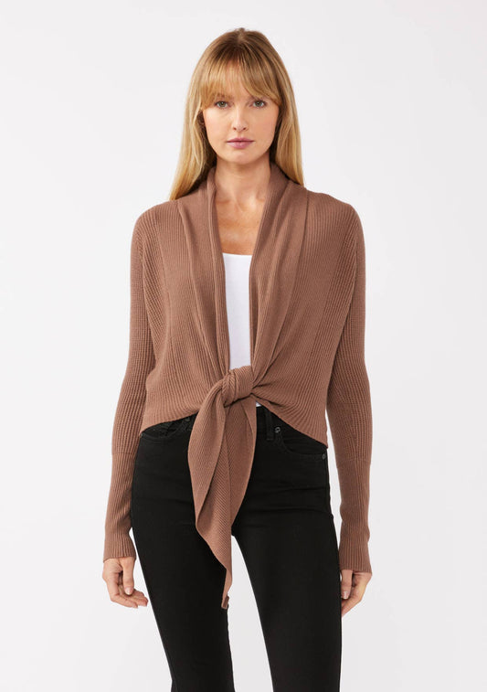 Waffle Knit Long Sleeve Tie Front Cardigan