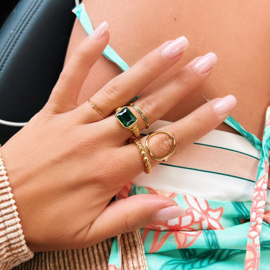 Steel Ring With Open Round - Gold