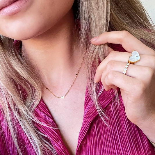 Stainless steel ring white hearts
