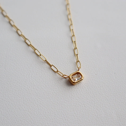 Rectangular Gem Necklace | Paperclip Pendant Necklace