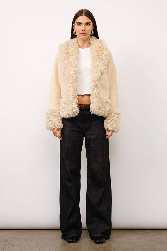 Cecilia Contrast Fur Short Coat - Cream