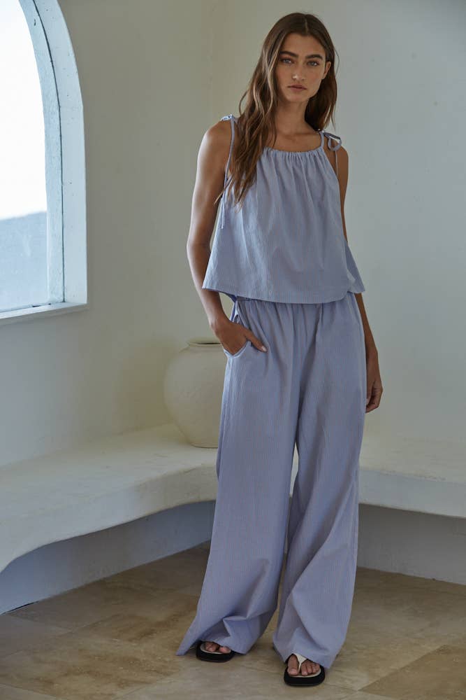 Striped Wide Leg Pants With Side Pockets