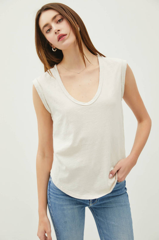 BASIC CAP SLEEVE GARMENT DYED TOP