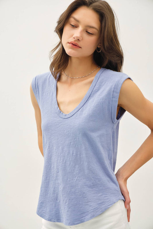 BASIC CAP SLEEVE GARMENT DYED TOP