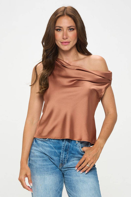 Made in USA Dropped Shoulder Long Sleeve Satin Top