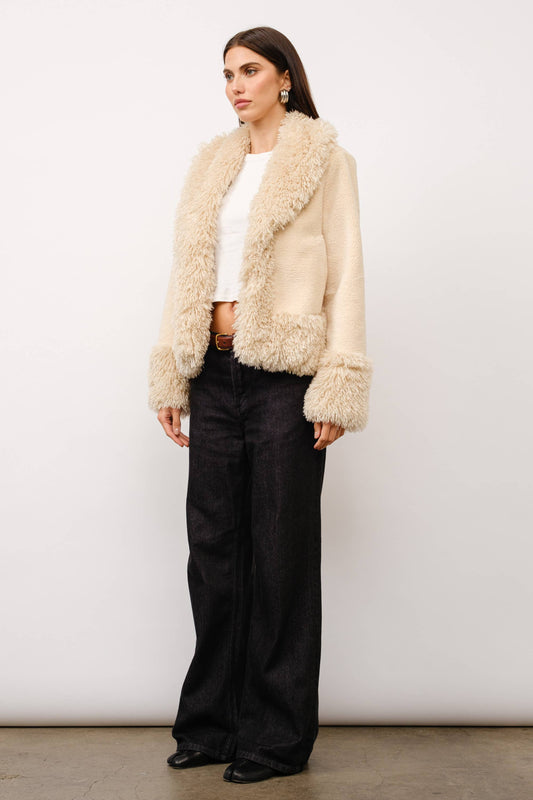 Cecilia Contrast Fur Short Coat - Cream