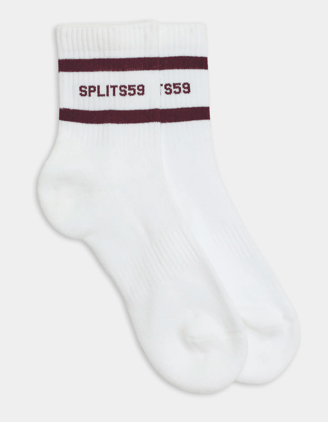 LOGO STRIPE QUARTER SOCKS - WHITE/DARK CHERRY