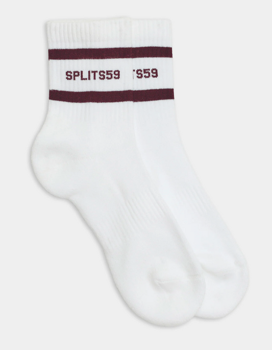 LOGO STRIPE QUARTER SOCKS - WHITE/DARK CHERRY