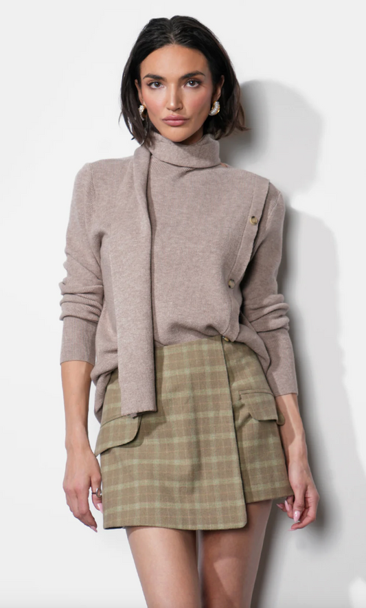 Acacia Scarf Neck Asymmetric Button Up Sweater