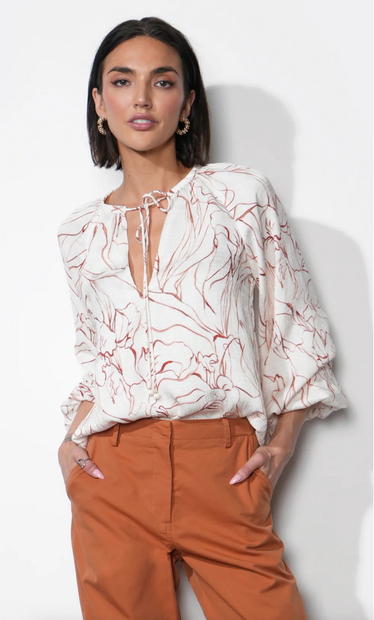 Penelope Bubble Sleeve Tie Neck Blouse