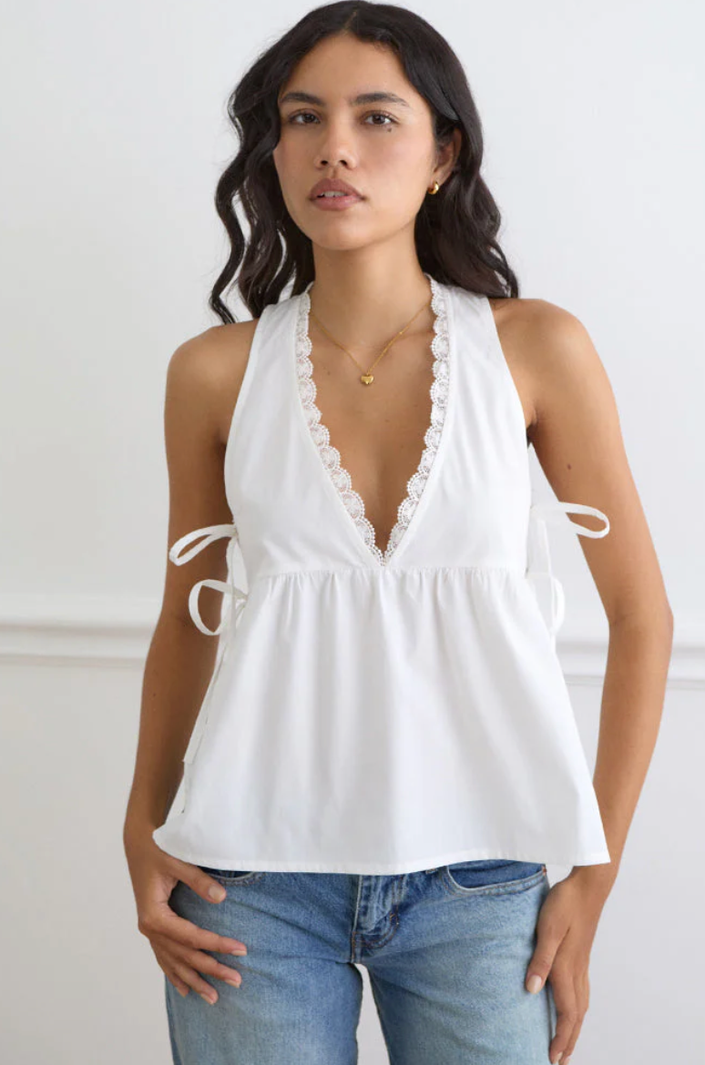 Fahwa Blouse With Tie Side In Poplin White