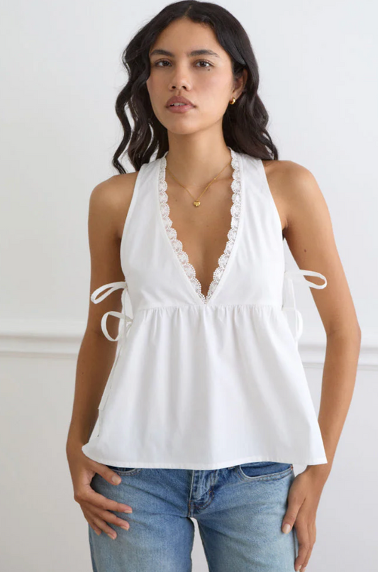 Fahwa Blouse With Tie Side In Poplin White