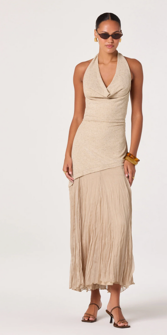 Inez Mixed Media Halter Maxi Dress