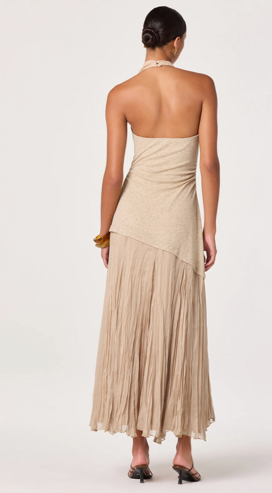 Inez Mixed Media Halter Maxi Dress