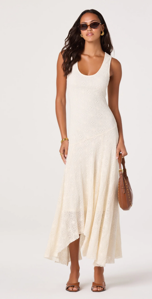 Freida Lace Knit Asymmetric Midi Dress