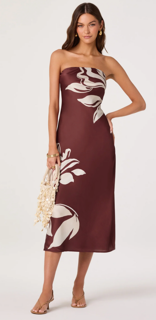 Annabeth Floral Satin Strapless Maxi Dress
