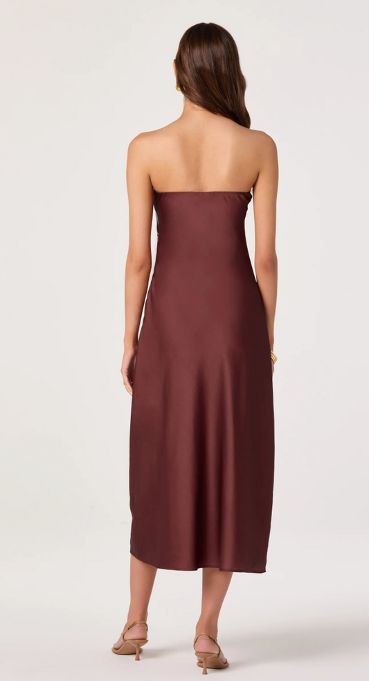 Annabeth Floral Satin Strapless Maxi Dress