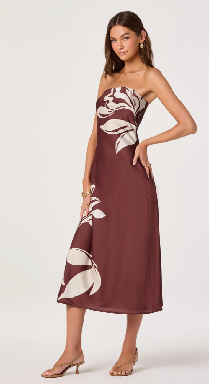 Annabeth Floral Satin Strapless Maxi Dress