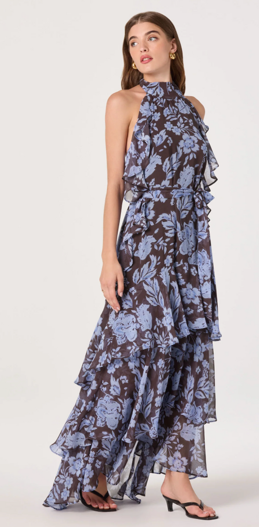 Lae High-Neck Ruffle Maxi Dress
