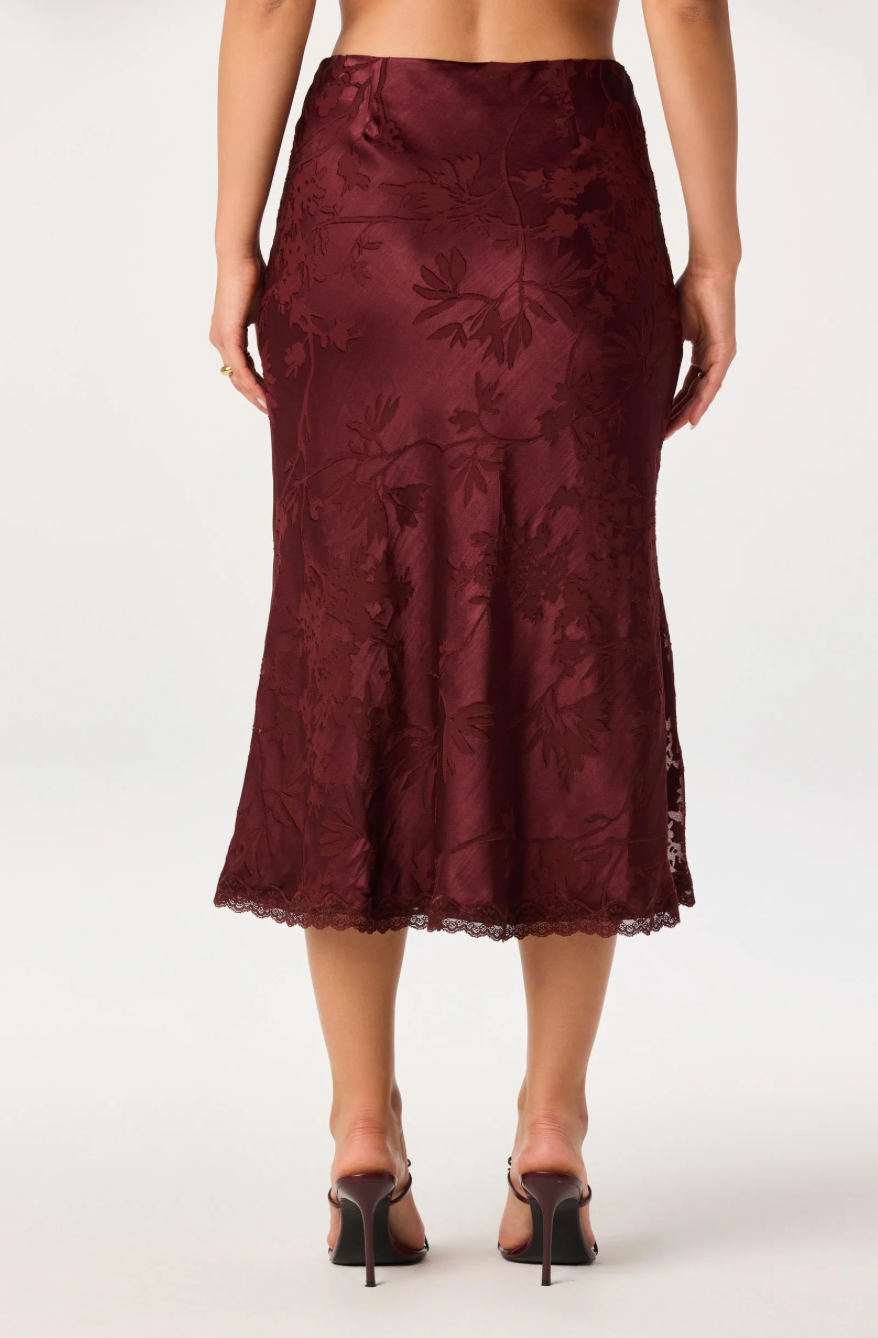 Windey Floral Burnout Satin Midi Skirt