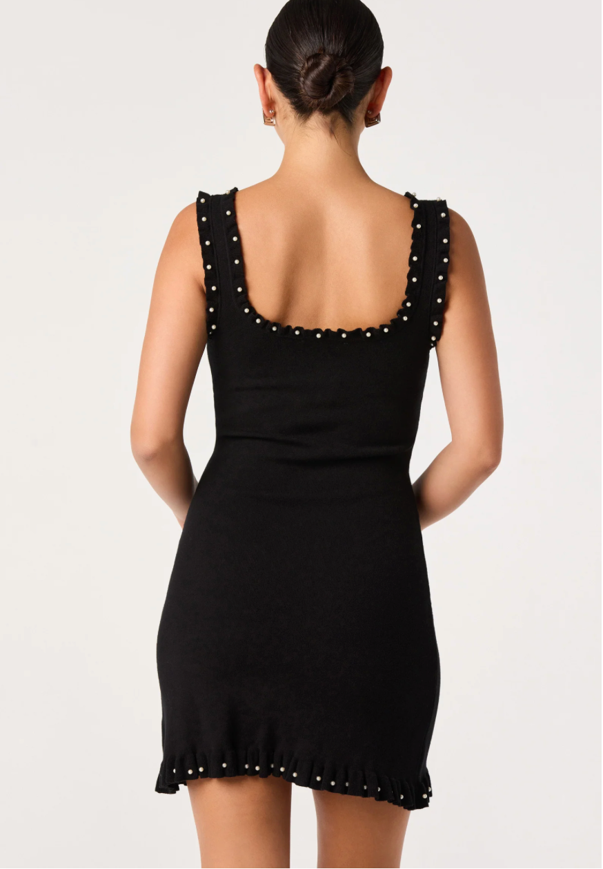 Nya Pearl-Trim Knit Mini Dress