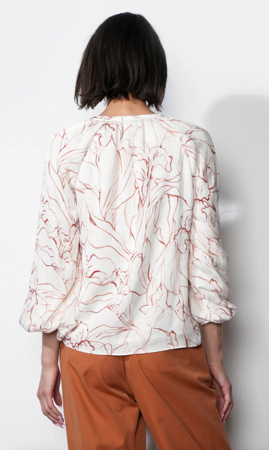 Penelope Bubble Sleeve Tie Neck Blouse