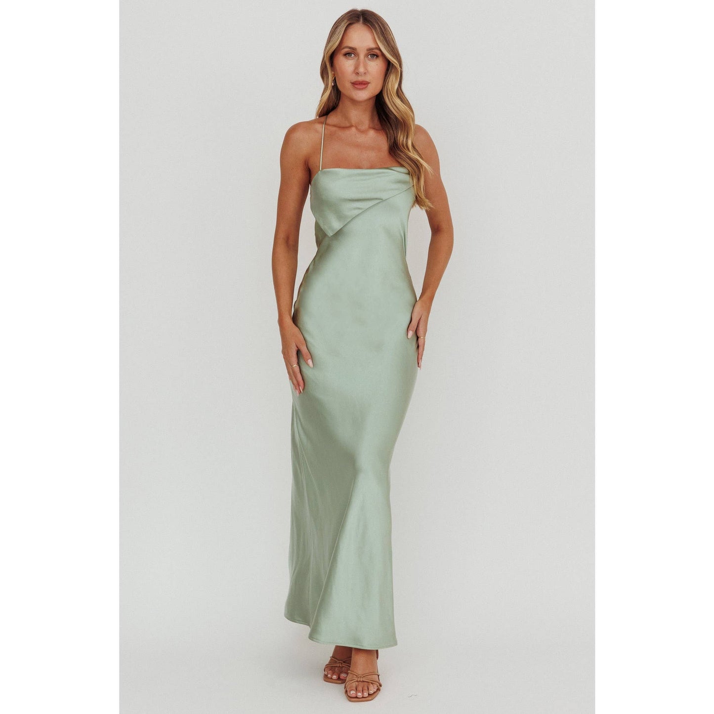 LACE UP SATIN MAXI DRESS