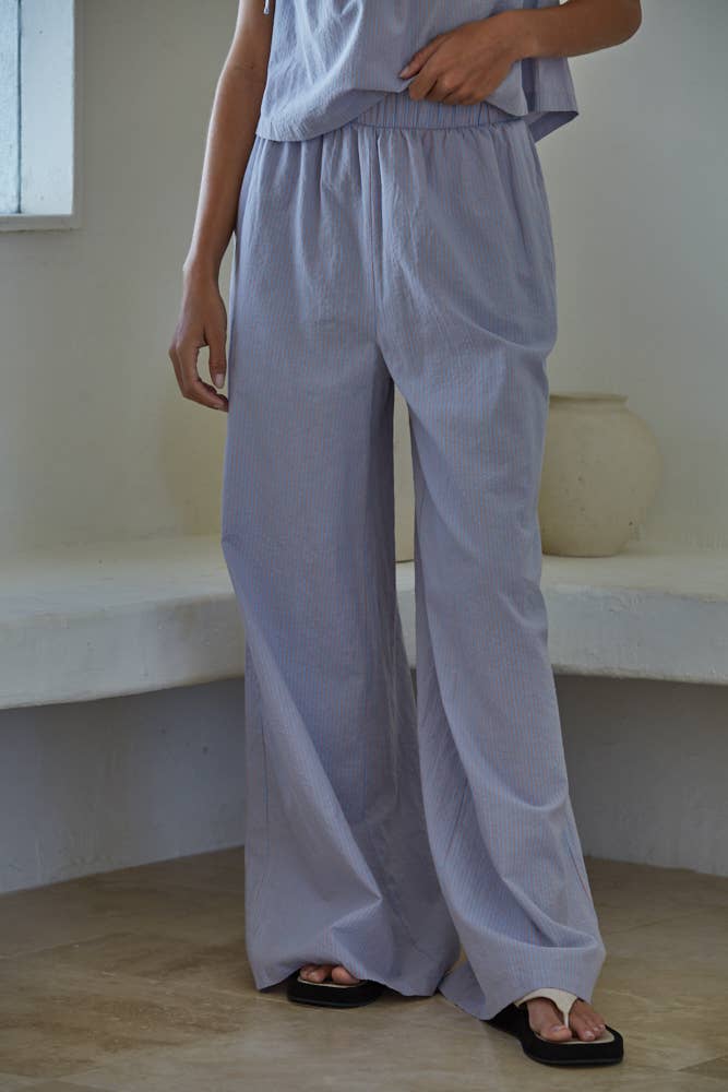 Striped Wide Leg Pants With Side Pockets